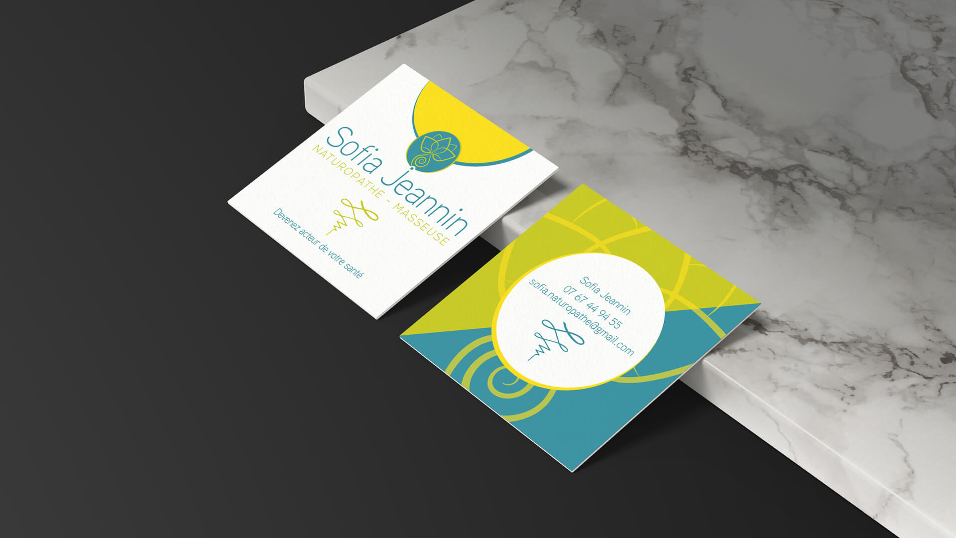 Visuel des cartes de visite pour Sofia Jeannin - Naturopathe-Masseuse - my&